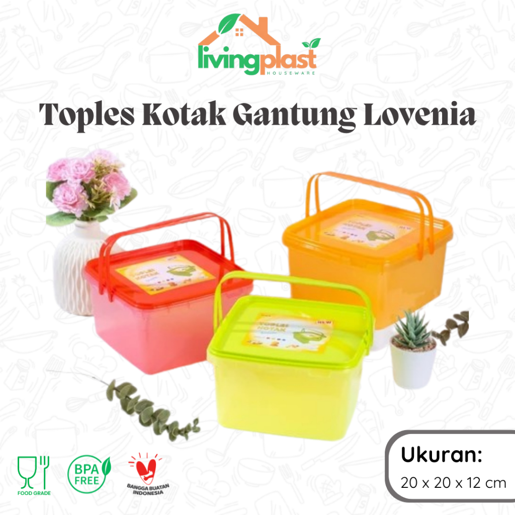 Toples Kotak Gantung Lovenia + Gagang / Toples Lovenia 3L Gagang Praktis Tupperware