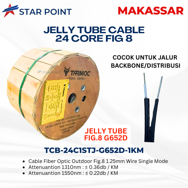 Tarmoc TCB-24C1STJ-G652D-1KM  | Fiber Optic Cable G652D Fig-8 Jelly Tube 24 Core 1000m Kabel FO 24C 