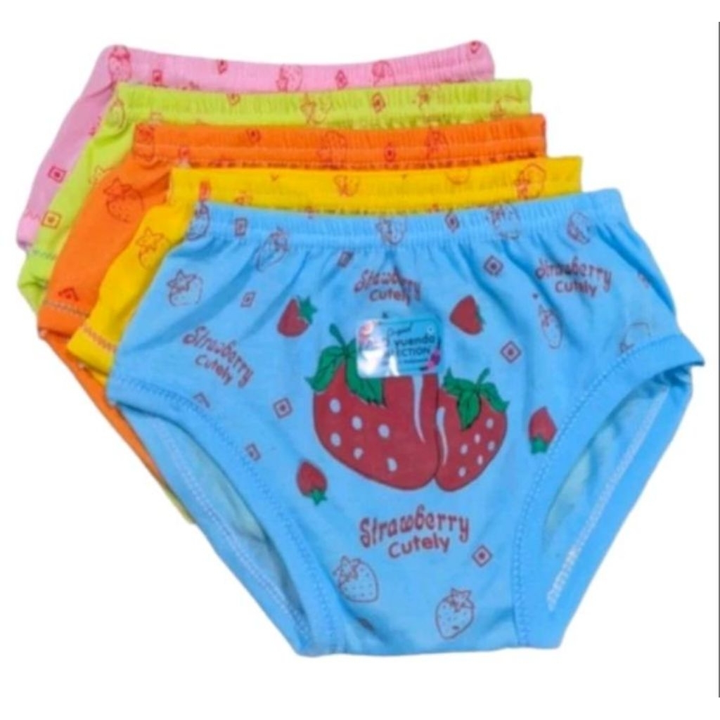 paket 12 pcs celana dalam anak perempuan motif strawberry, celana dalam anak motif strawberry