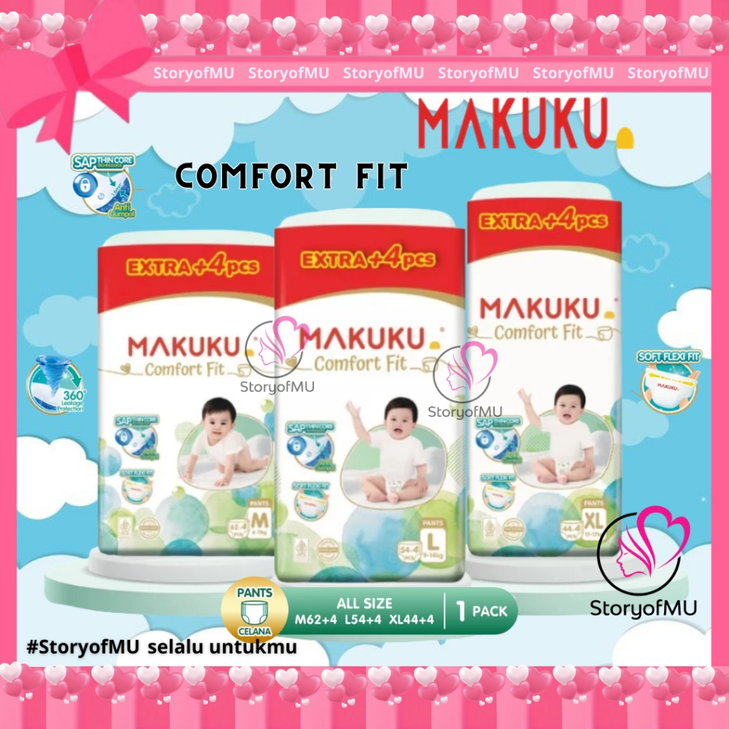 Storyofmu I Makuku Diapers Comfort Fit Super Jumbo Popok Bayi Celana M I L I Xl