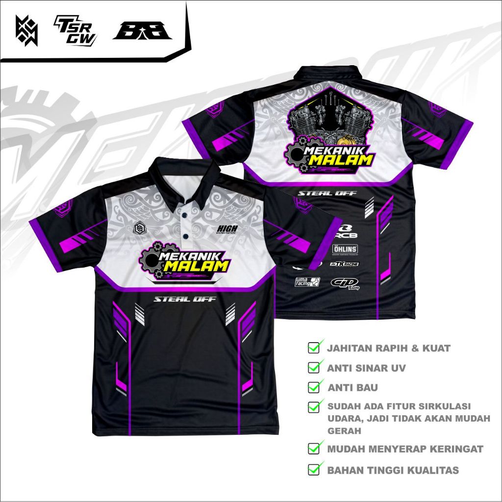 DETAHAN KAOS ATASAN | JERSEY RACING MEKANIK MALAM | LENGAN PENDEK | KERAH POLO | UNISEX
