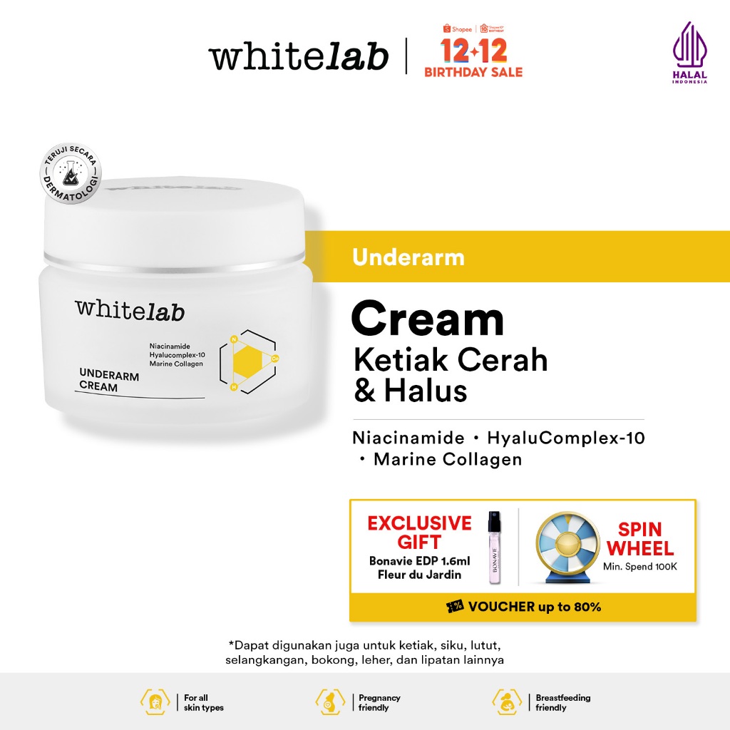 Whitelab Underarm Cream - Krim Pencerah Ketiak Selangkangan Bokong dan Lipatan Kulit Tubuh dengan Ni