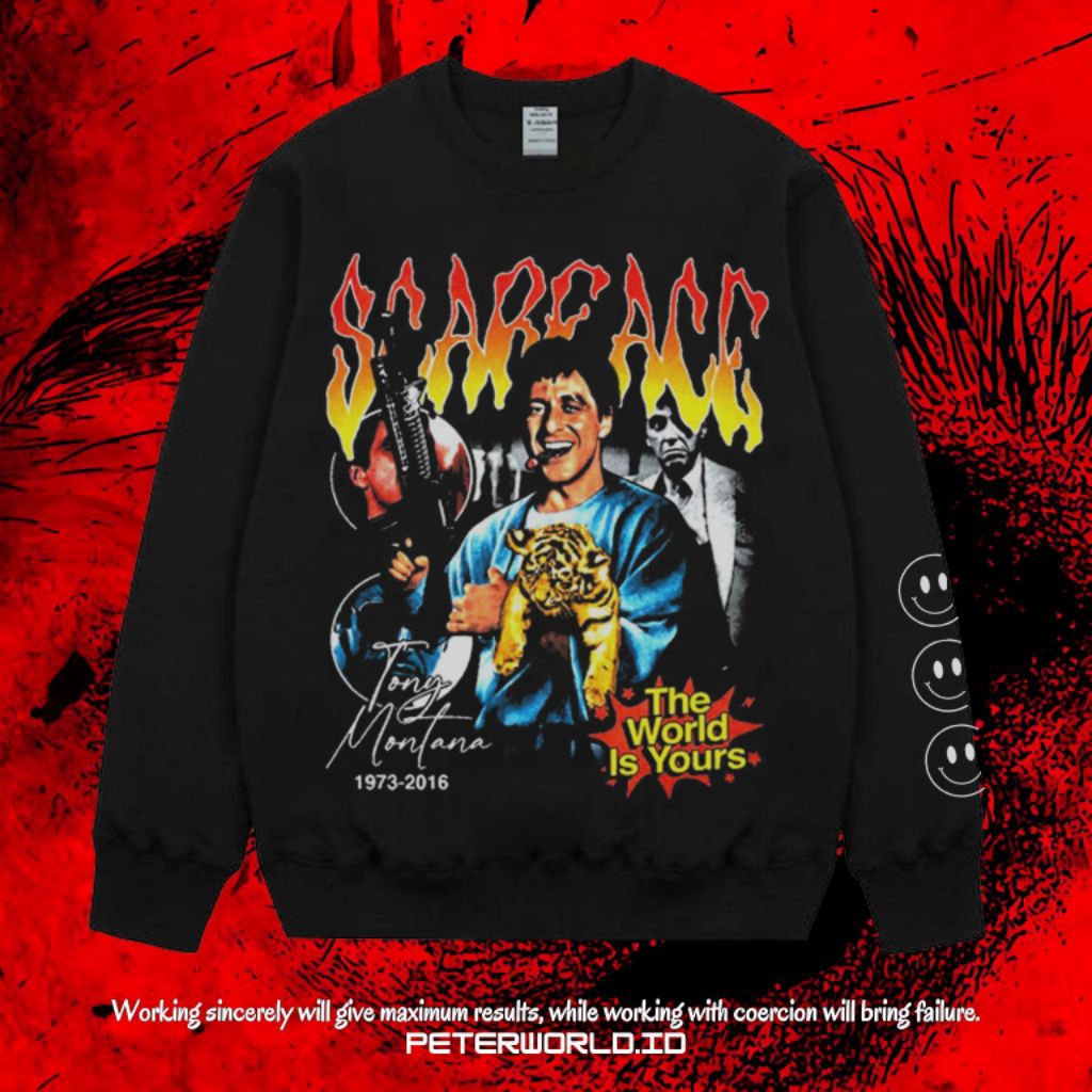 Peterworld "Scarface" Crewneck | Hoodie | Jaket | Sweater Crewneck Scarface The World Is Yours Origi