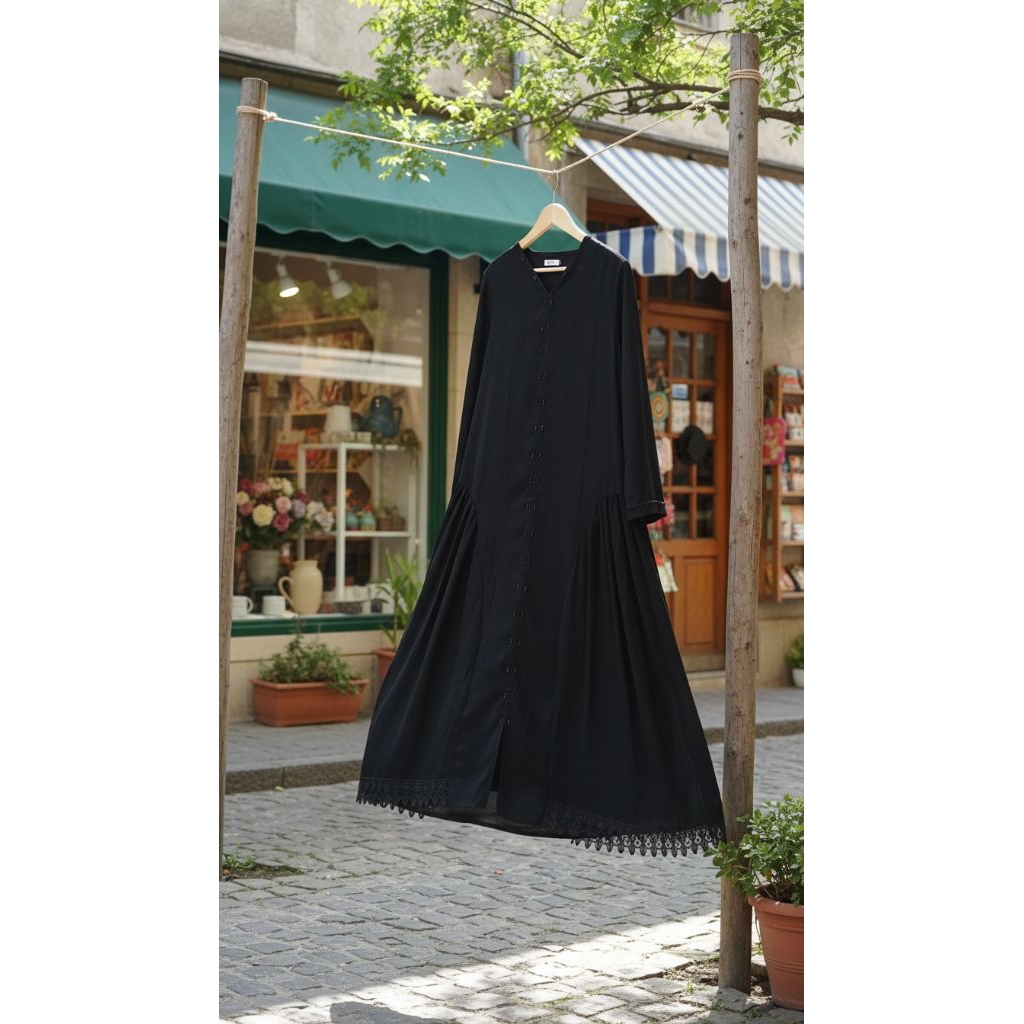 abaya outer jetblack, gamis, hijab