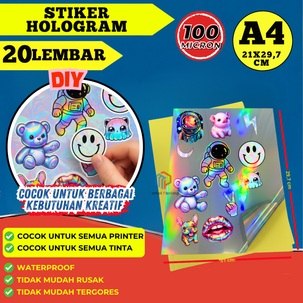 STIKER HOLOGRAM A4 INKJET ISI 20 LEMBAR WATERPROOF /STICKER HOLOGRAM UKURAN A4 ANTI AIR