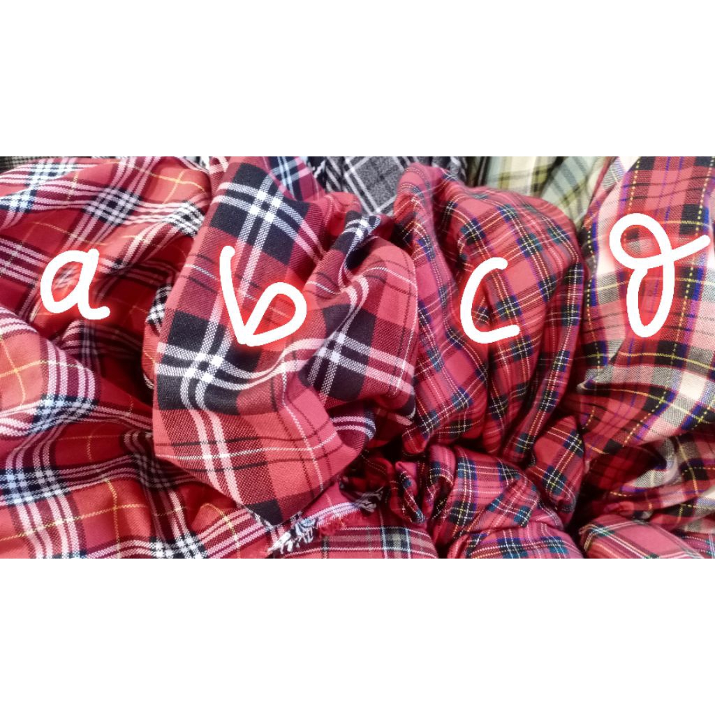 kain katun kotak merah lebar kecil (tenun printing)