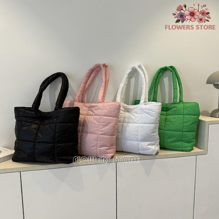 Tote Bag Wanita Tas Jinjing Wanita Quilted Puffy Besar Empuk Muat Banyak untuk Kuliah atau Belanja Q