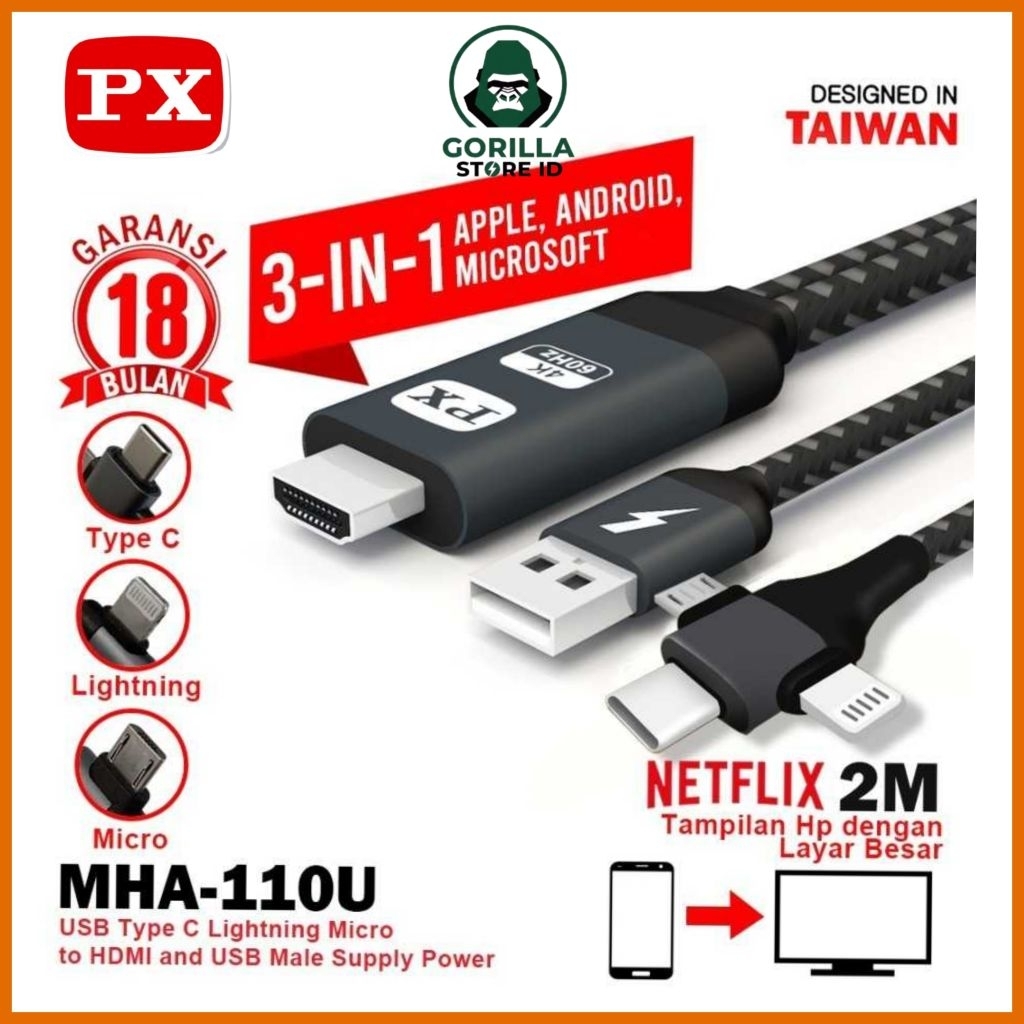 PX MHA-110U - Kabel HDMI to USB Micro TypeC Lightning Converter TV IOS Android