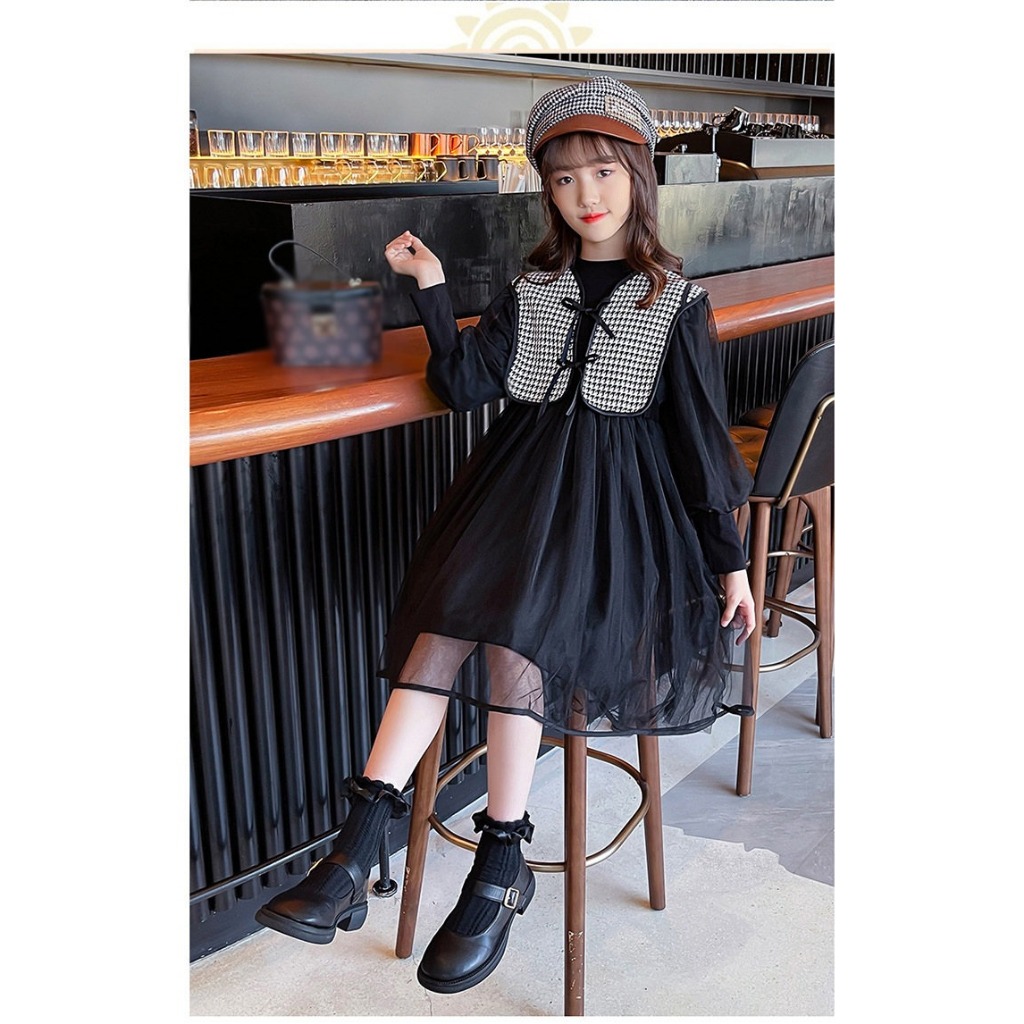 Dress 2in1 Anak Perempuan Usia 4-7 Tahun | Model Baju Lengan Panjang Balon Kombinasi Outer Rompi Raj