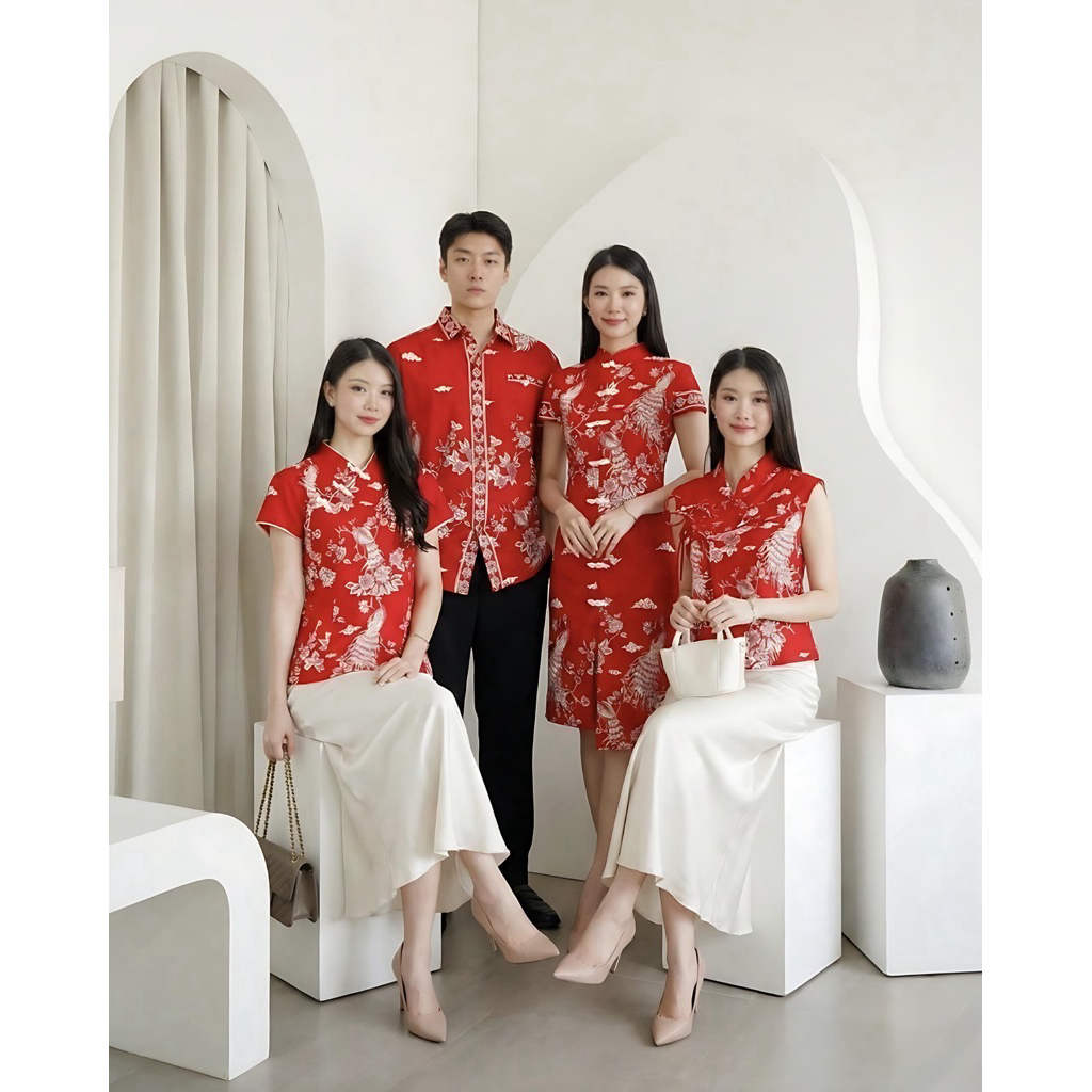 Batik Couple Imlek Warna Merah / Seragam Batik / Batik Cheongsam / Couple Imlek / Atasan Cheongsam /