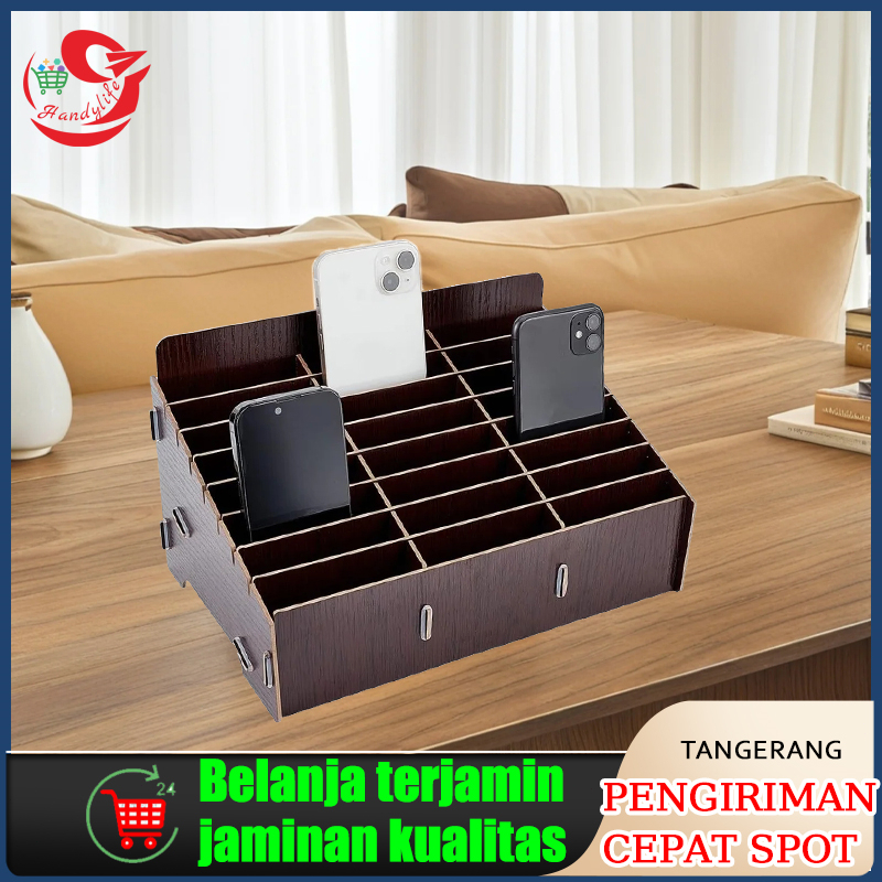 12/24 Slot Warna Mahoni Rak Hp Service Management Box kotak penyimpanan hp rak penyimpanan hp