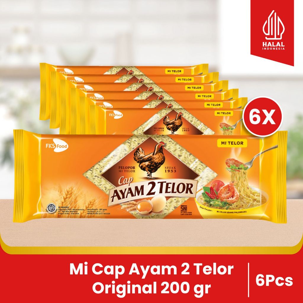 Mie Kuning Kering Keriting /Mie Cap Ayam 2 Telur - Lebar Keriting & Original - 200 Gram - 6 Pcs