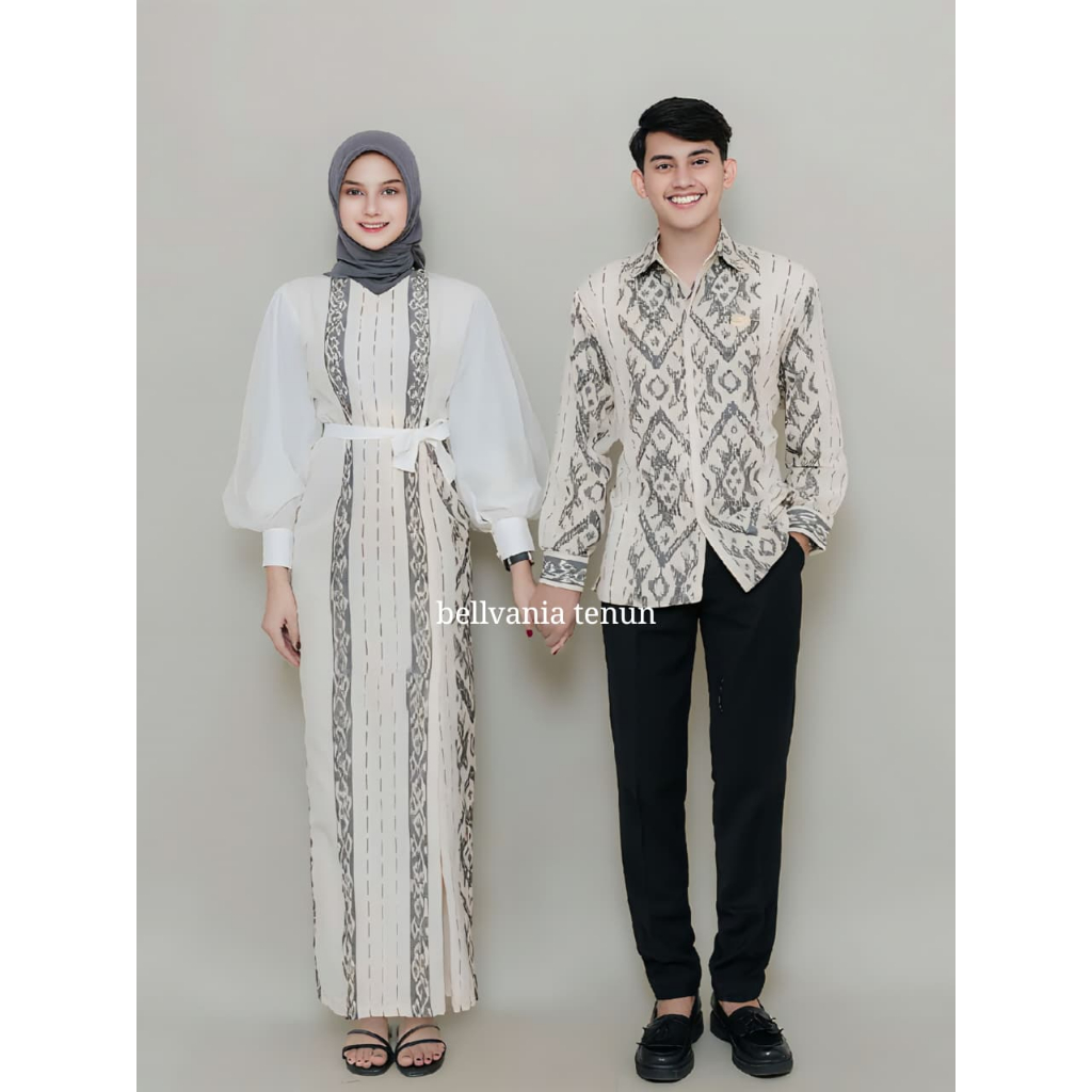 Baju Couple Padma White Ethnic Baju Couple Kondangan Gamis Couple Lebaran Keluarga Batik Dress Midi
