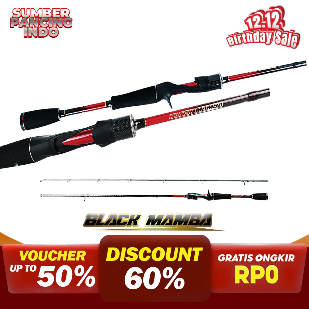 Joran BC Fuji HAMMER HEAD BLACK MAMBA Pro Series Joran Pancing Baitcasting Fuji 100% Panjang 180cm -