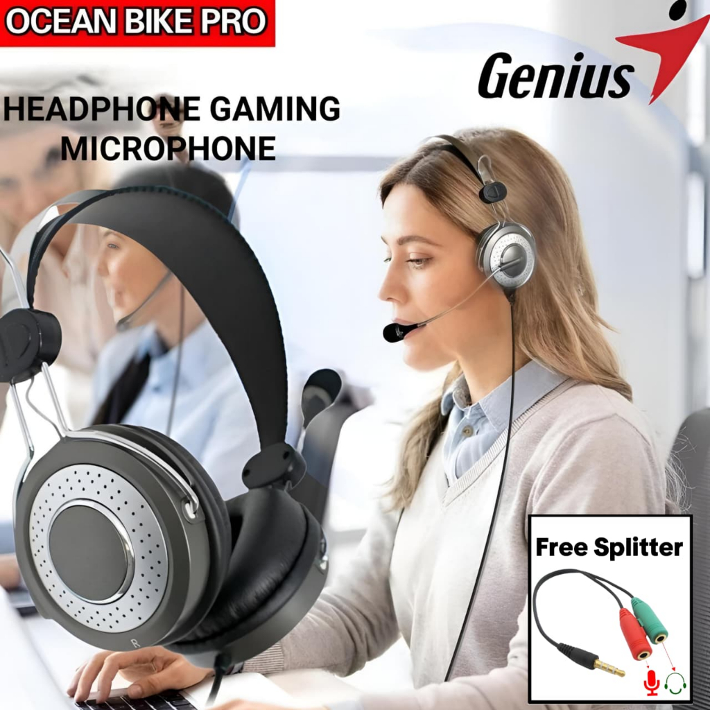 OCEANBIKEPRO Headset Gaming Genius HS04SU Headphone Earphone With Noise Cancellation Microphone