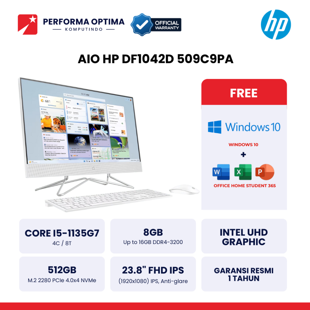 PC AIO HP 24 DF1042D I5 1135G7 8GB 512GB WIN10 - 509C9PA