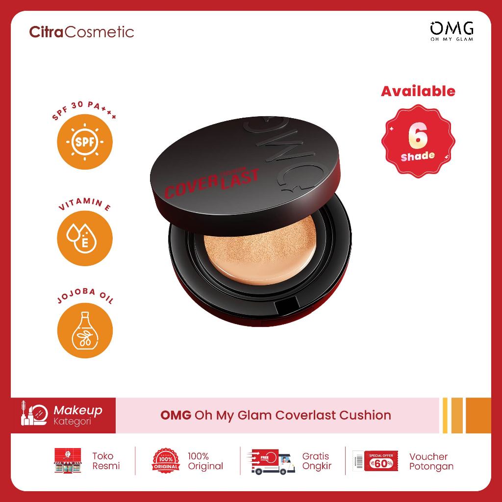 OMG Oh My Glam Coverlast Cushion 15g - Cushion Foundation Concealer Skin Tint Make Up -High Coverage