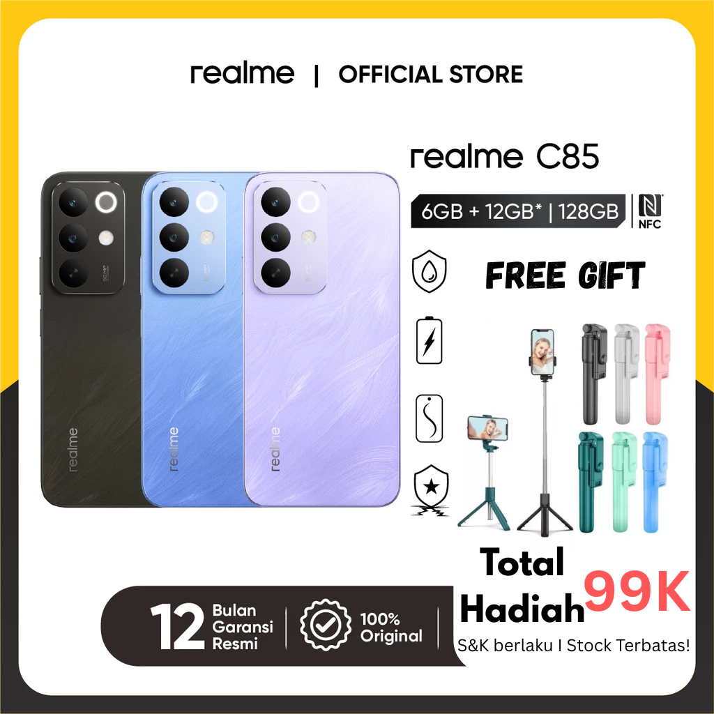 [Free Gift Tripod Mini] realme C85 4G 6GB+12GB*|128GB / 8GB+16GB*|128GB / 8GB+16GB*|256GB  (7000mAh 