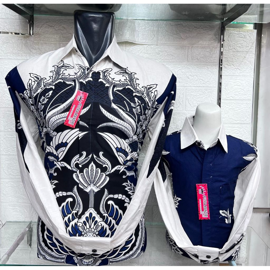 Baju Batik Pria Lengan Panjang Warna Putih Kombinasi Biru