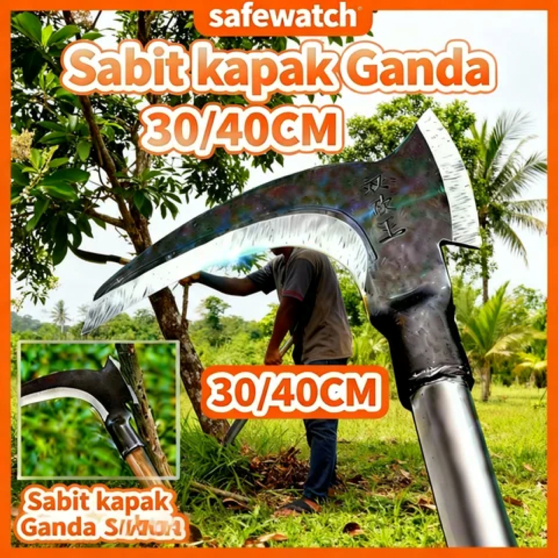 (30/40CM)Pemangkas Sabit kapak Ganda/Pemangkas Rumput Multifungsi/Sabit Arit Rumput Baja Asli/Alat P