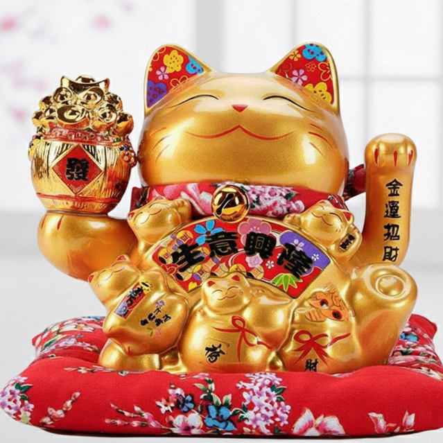 Pajangan kucing keberuntungan patung kucing emas kucing hoki patung kucing rejeki maneki neko