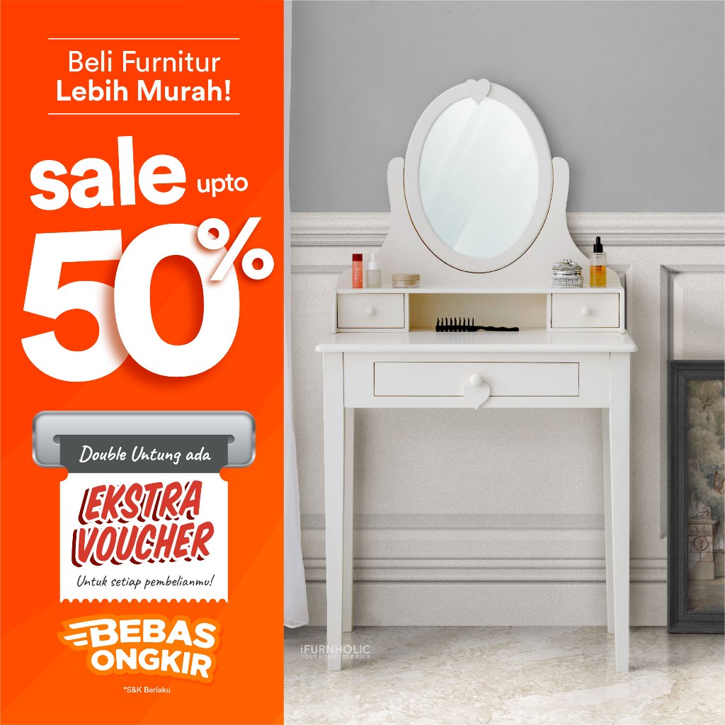 IFURNHOLIC Eva Vanity Table | Meja Rias Minimalis Putih | Meja Make Up | Console Table | Meja Konsol