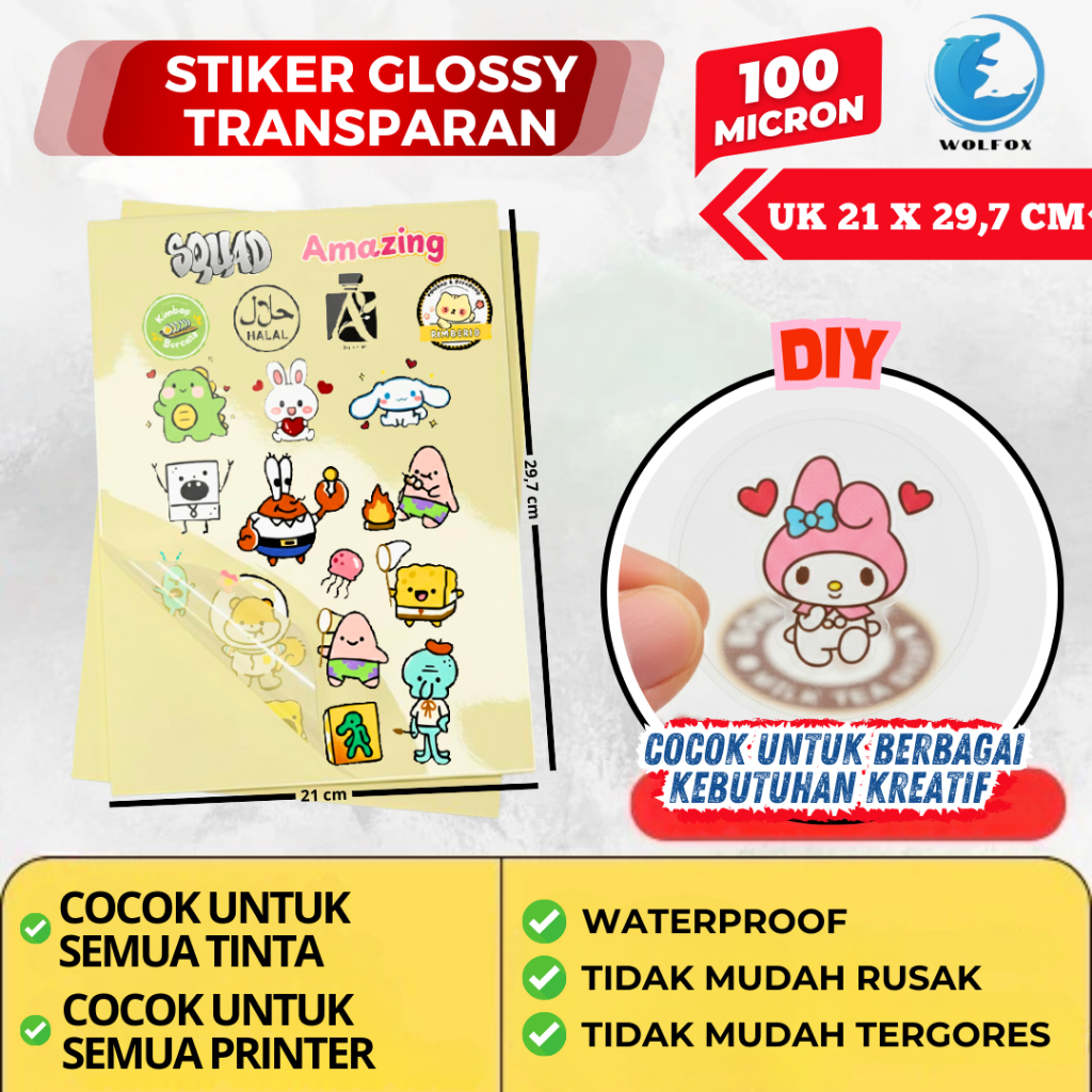 KERTAS STIKER TRANSPARAN INKJET ANTI AIR UKURAN A4