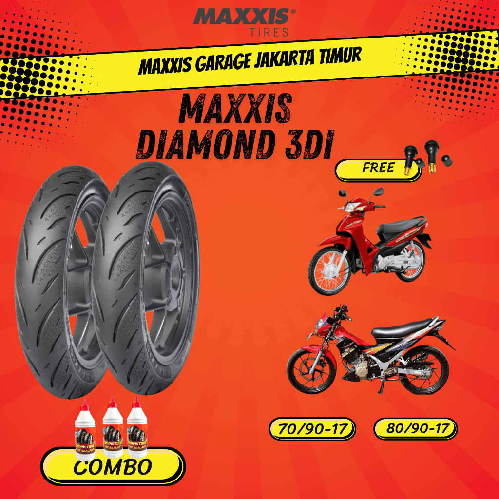 [PAKET HEMAT SEPASANG] BAN MAXXIS DIAMOND MA-3Di TUBELESS RING 17 ( 70/90-17 & 80/90-17 ) BAN MOTOR 