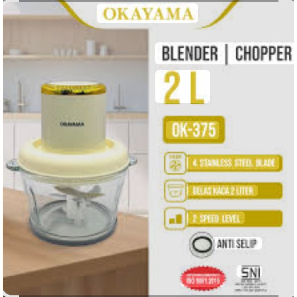 Okayama Blender / Chopper 2 Liter Kaca (Ok- 375 ,)