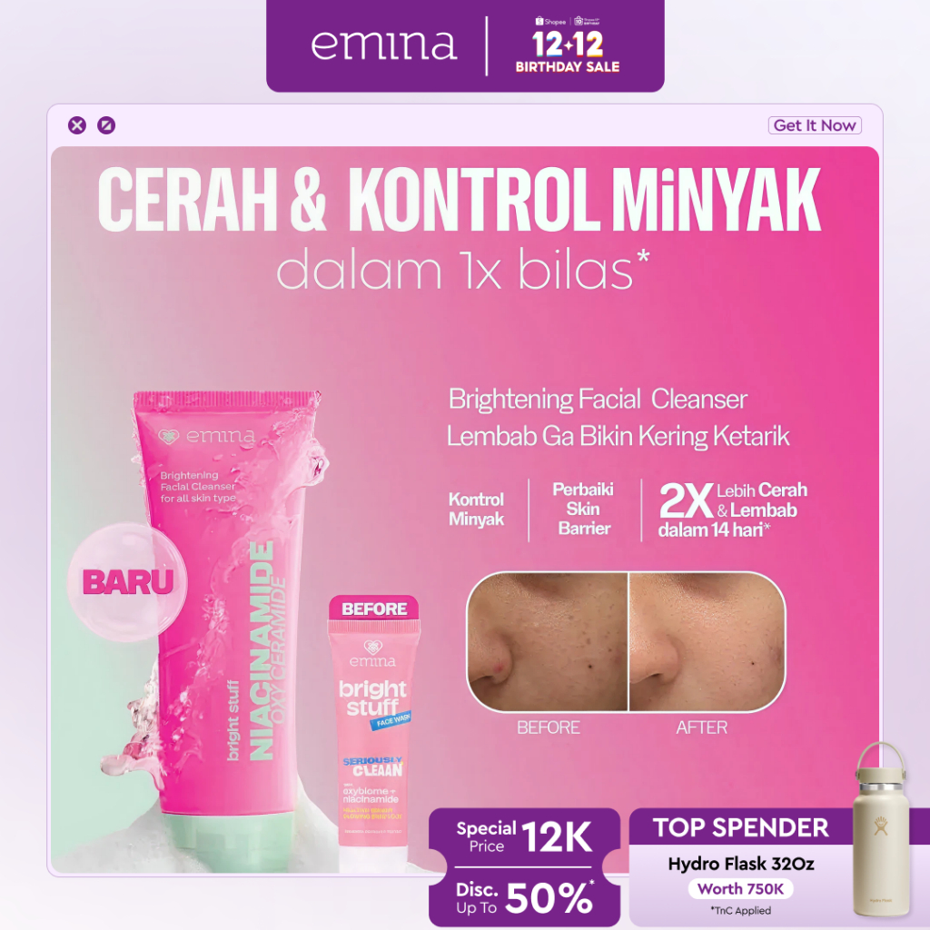 NEW! Emina Niacinamide Oxy Ceramide Brightening Face Wash 50ml 100ml - Sabun Muka Cerah, Glowing, Pe