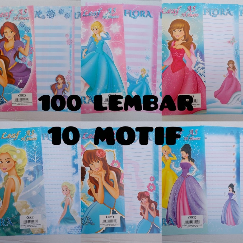 100 LEMBAR ISI BINDER A5 PRINCESS KIKY ( 1 PAK 10 MOTIF )