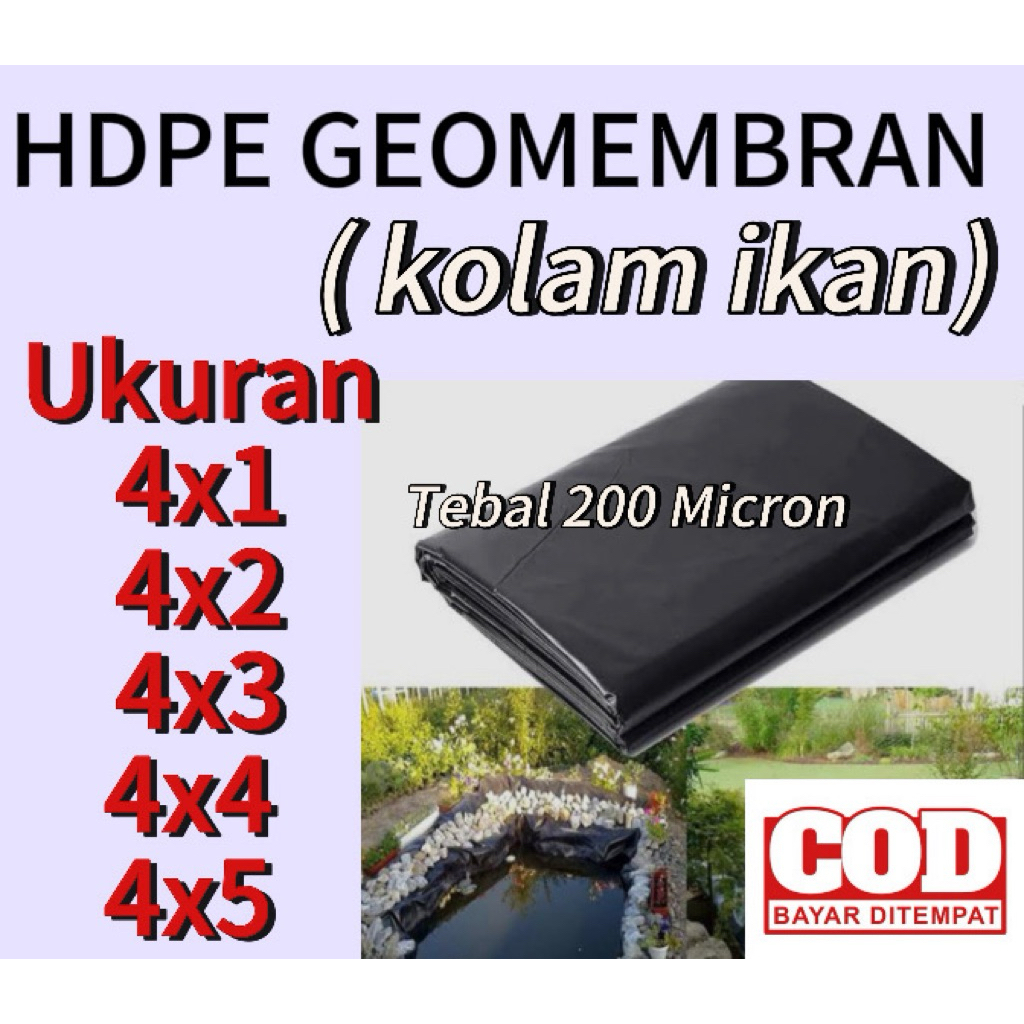 Plastik hdpe geomembran tebal 200 micron berbagai ukuran (Kolam ikan ,irigasi & Tambak )