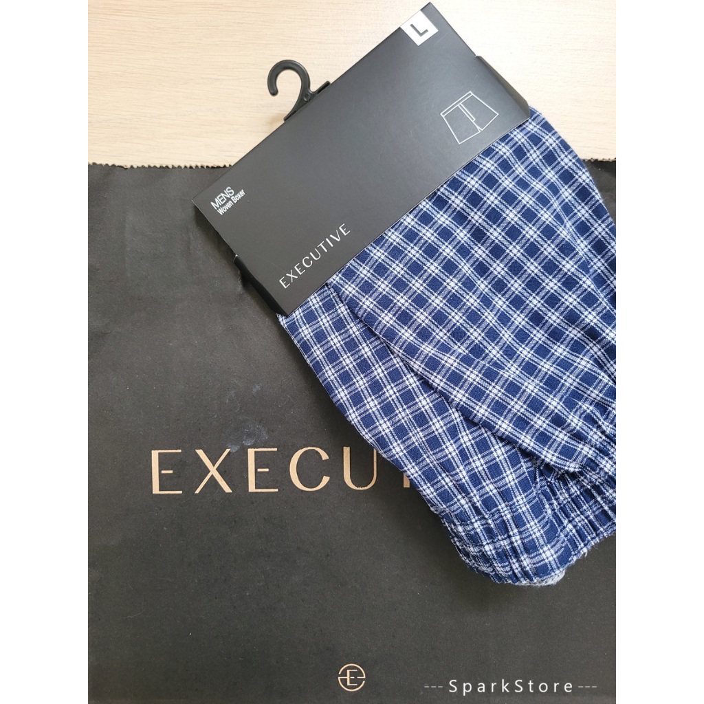 [NEW][BARU] The Executive Celana Boxer Katun Rajut Biru Navy Kotak