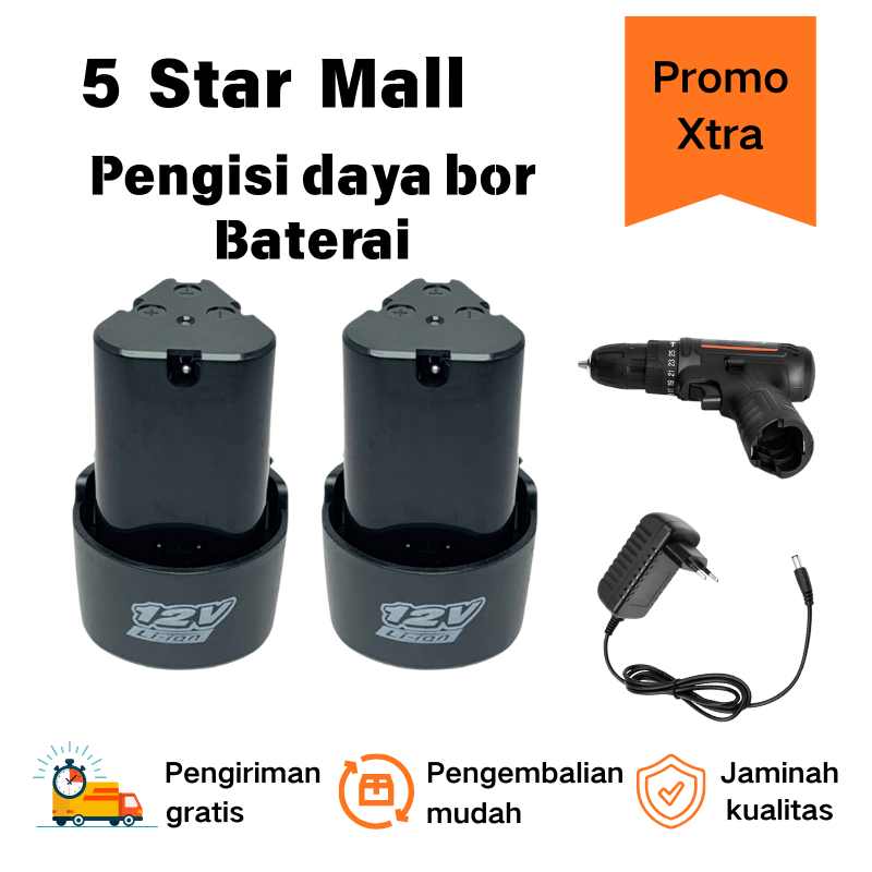 Baterai Bor Lithium 12V 3000mAh atau Charger Universal 12V untuk Bor Cordless