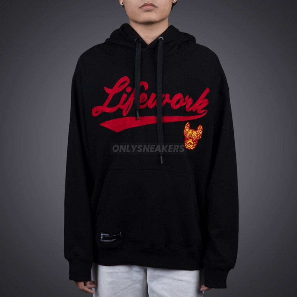 LIFEWORK CHAIN STITCH HOODIE BLACK