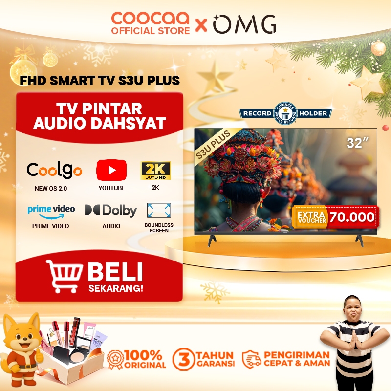 [+BRACKET] NEW COOCAA 32 inch S3U PLUS - Coolita 3.0 - Smart TV - 2K LED - Youtube/ Prime Video - Do