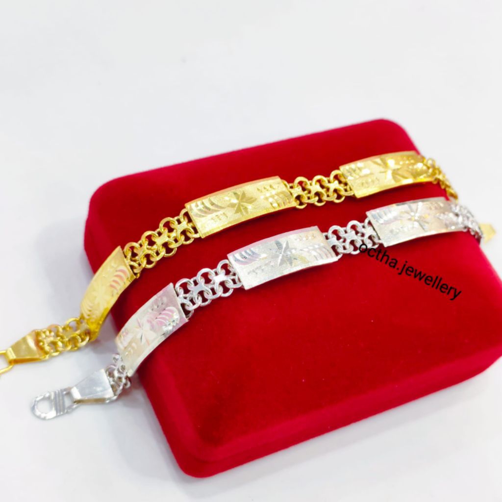 Gelang Rante Plat Dewasa Perak Asli 925 Lapis Emas