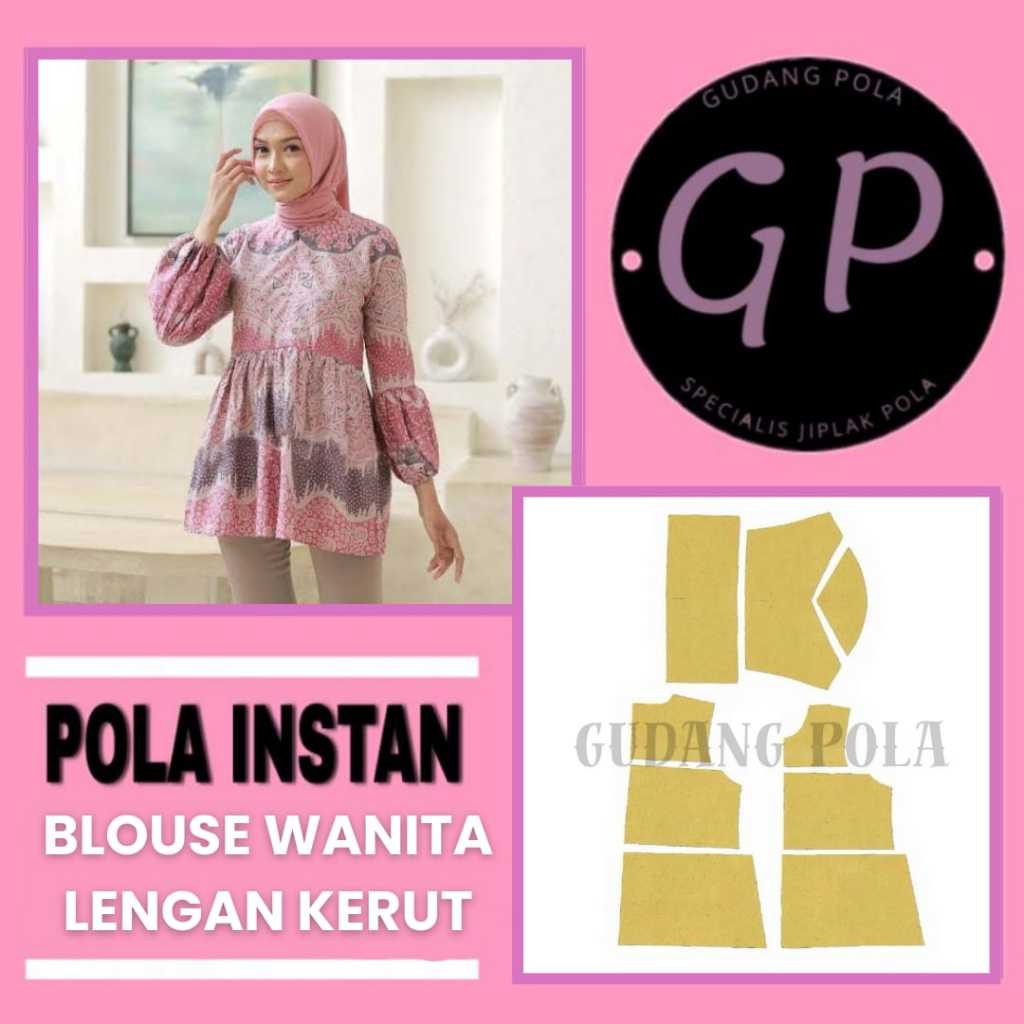[ COD ] Pola Instan Blouse Wanita Susun Dewasa | Pola Jahit Atasan Instan | Pola Baju Wanita Lengkap
