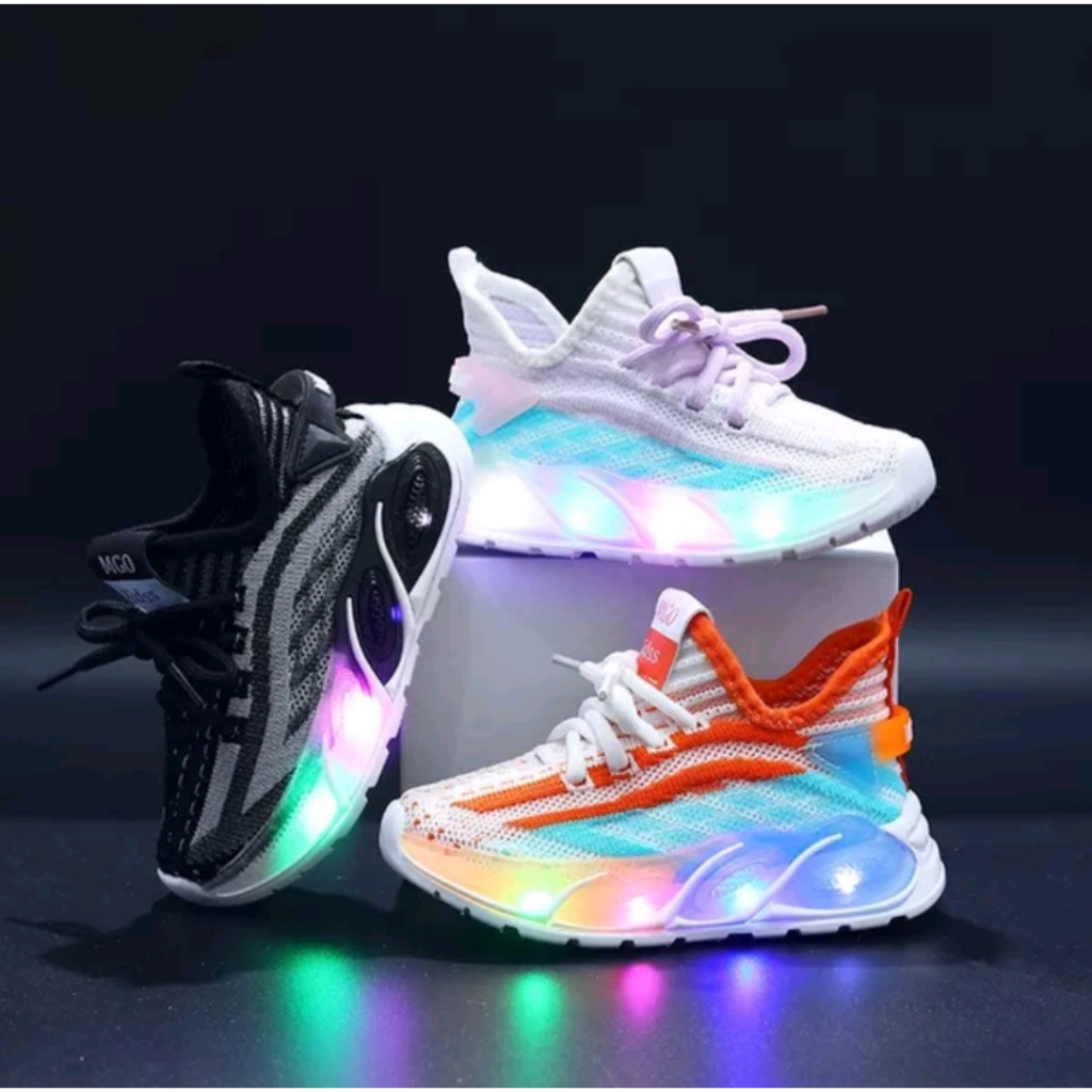Sepatu Sneakers Sporty Rajut Anak Laki-Laki Perempuan 1 2 3 4 5 Tahun LED Import/ Sepatu Kets Casual