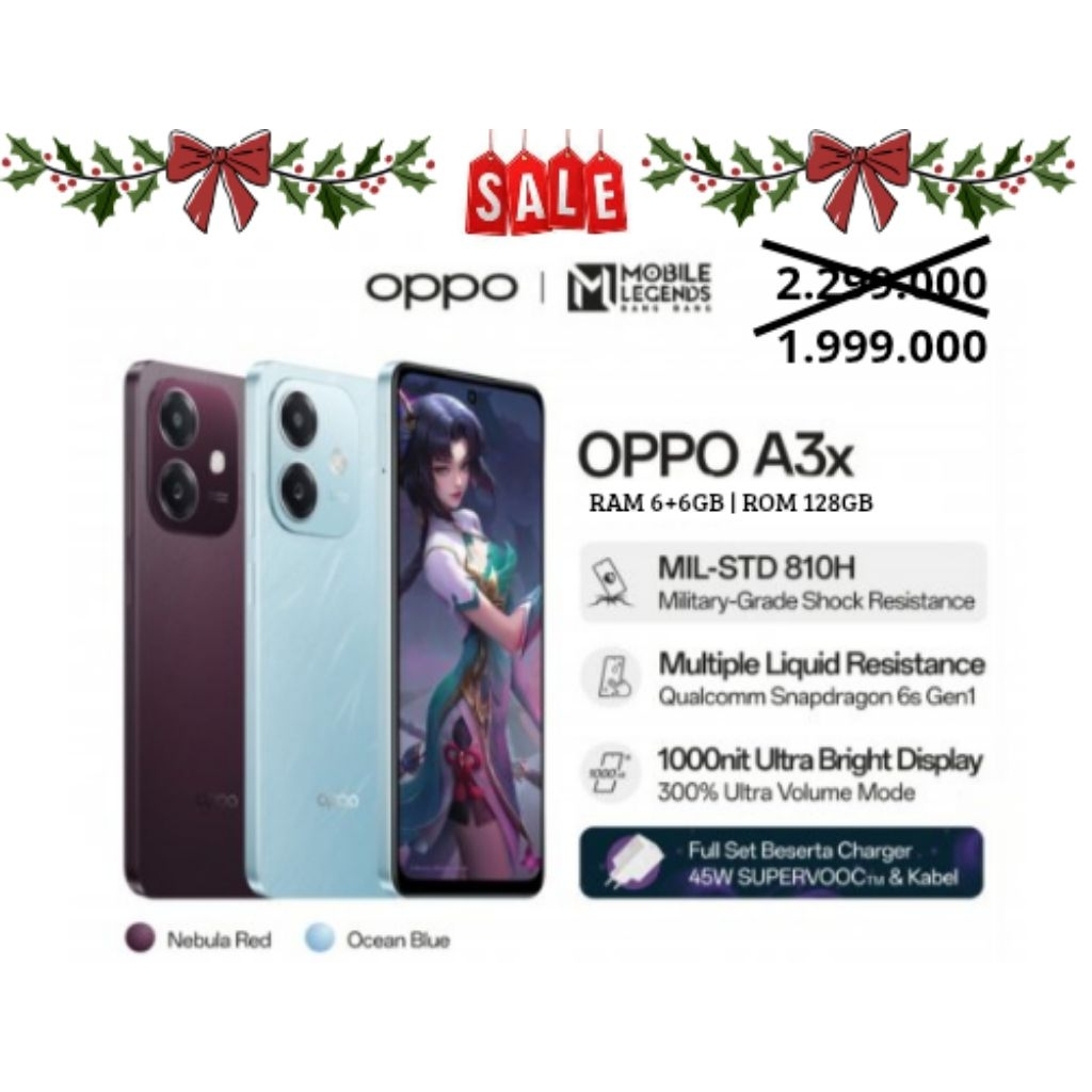 OPPO A3x 6/128 RAM 6+6GB ROM 128GB OPPO A3X 4/128 4/64 RAM 4+4GB ROM 64~128GB SNAPDRAGON 6S GEN 1 4G