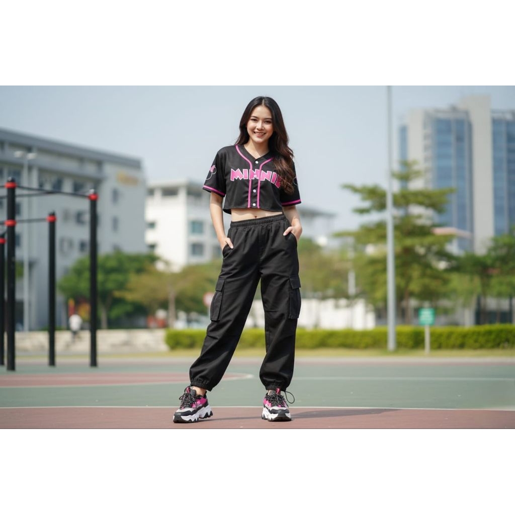 Oneset Baju Jersey Wanita Oversize Crop Celana Kulot Cargo Highwaist Wanita - Nyaman, Adem, dan Eleg