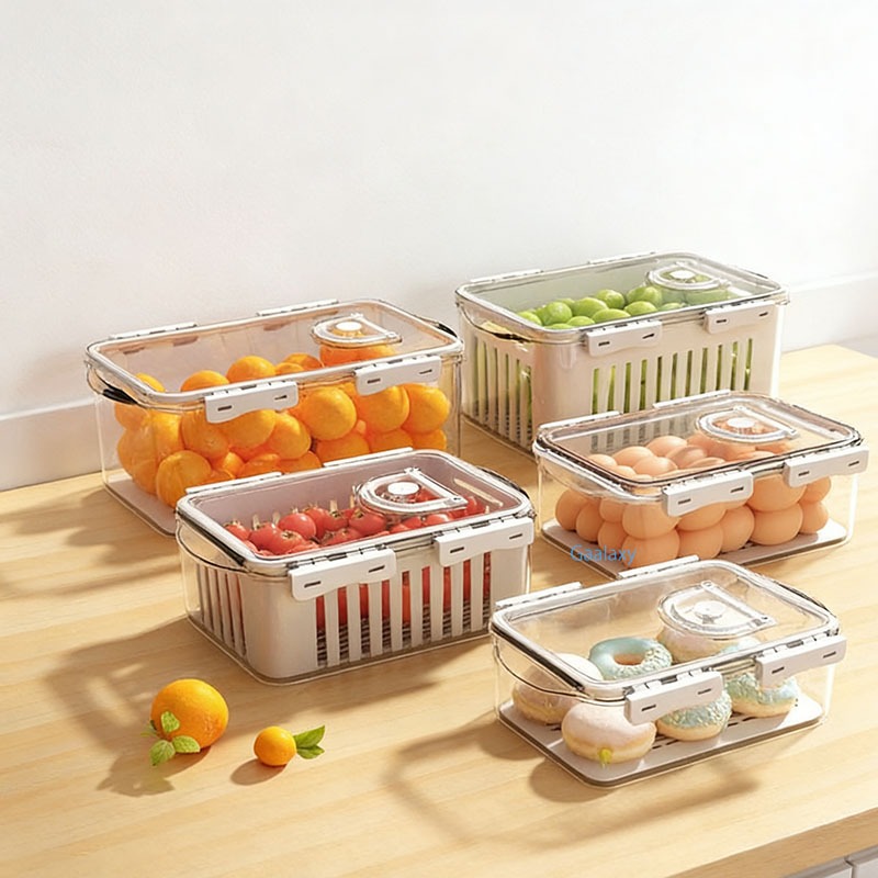 Kotak Penyimpanan Makanan Storage Box Persegi Kulkas Dengan Sekat Untuk Buah Sayur Penyimpanan