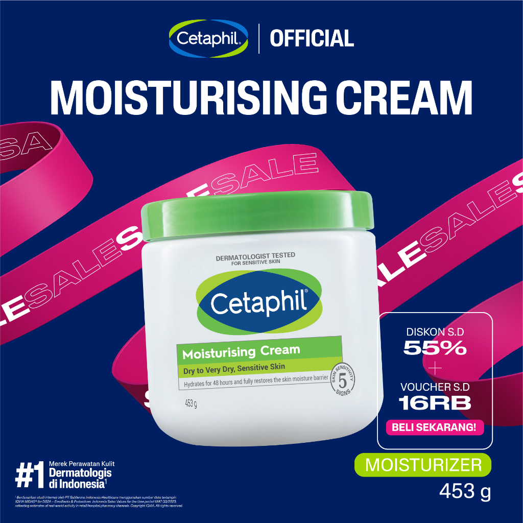 Cetaphil Moisturizing Cream 453g dengan Sunflower Oil, Vitamin E dan Almond Oil Pelembap Wajah & Kul