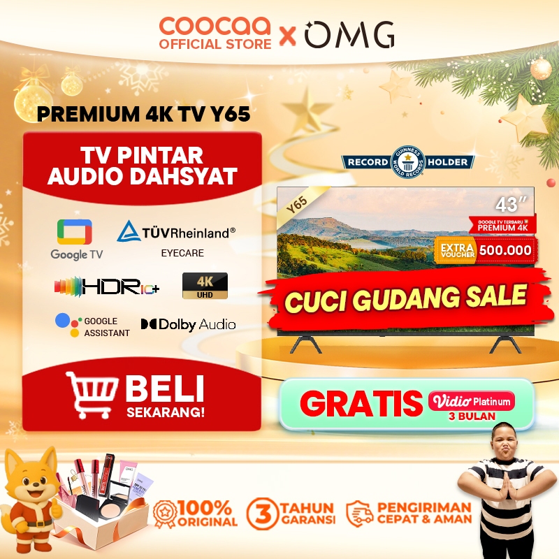 NEW COOCAA TV 43 inch Y65 - 4K GOOGLE TV  - Dolby Audio - Eye Care - HDR10 - Find Remote - (COOCAA 4