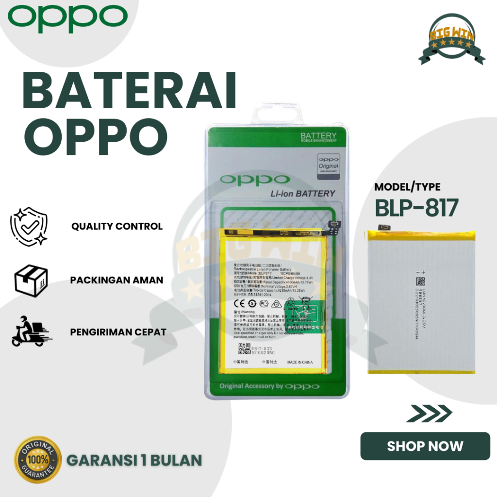BATERAI BATTERY OPPO BLP817 A15 / A15S / A16E / A16K DOUBLE [IC POWER] ORIGINAL