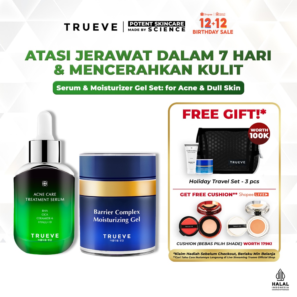 TRUEVE Serum & Moisturizer Gel Set: For Acne & Dull Skin
