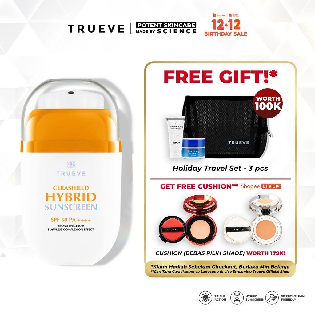 TRUEVE Cerashield Hybrid Sunscreen - Tone Up Hybrid Sunscreen Bumil Busui Acne - SPF 50 PA++++ (Cera