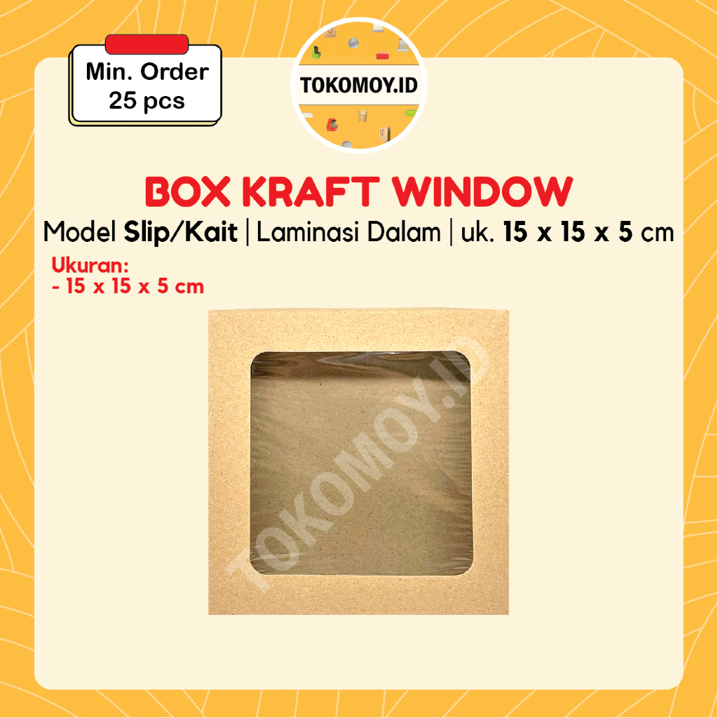 Box Kraft Window uk. 15x15x5 cm Laminasi Dalam - Kotak Snack Window Dus Makanan Kue, Pizza, Brownies