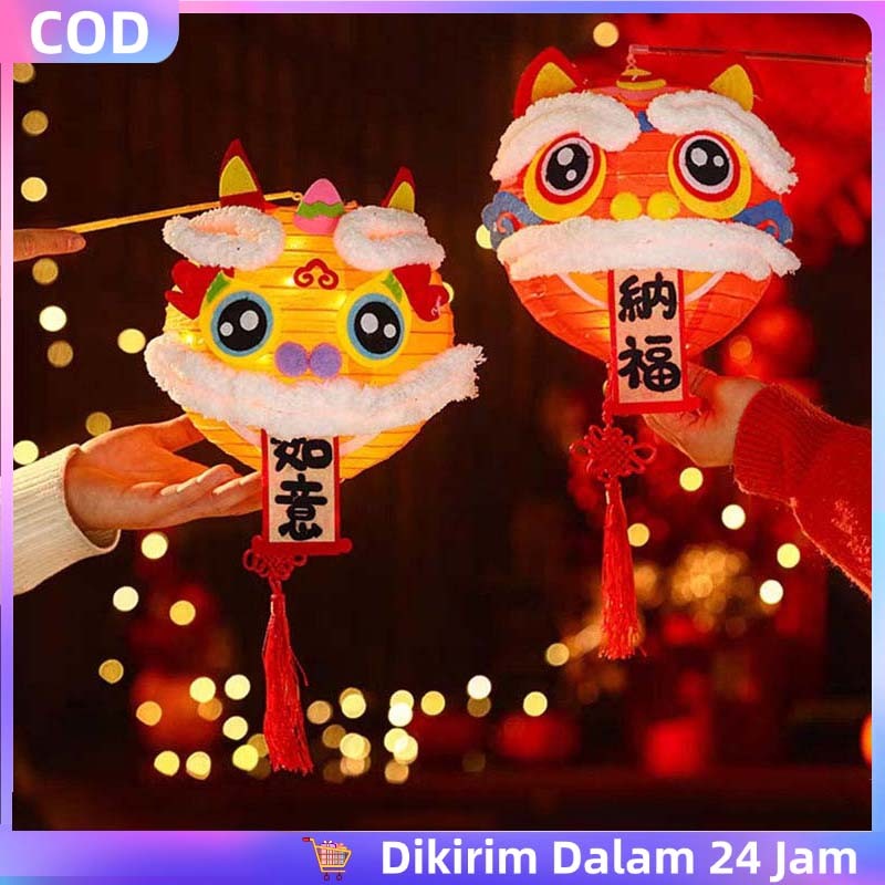 Diy Lampion Barongsai Lampion Imlek Anak-Anak Mainan Edukatif Diy Lentera Lampion Barongsai Tiga