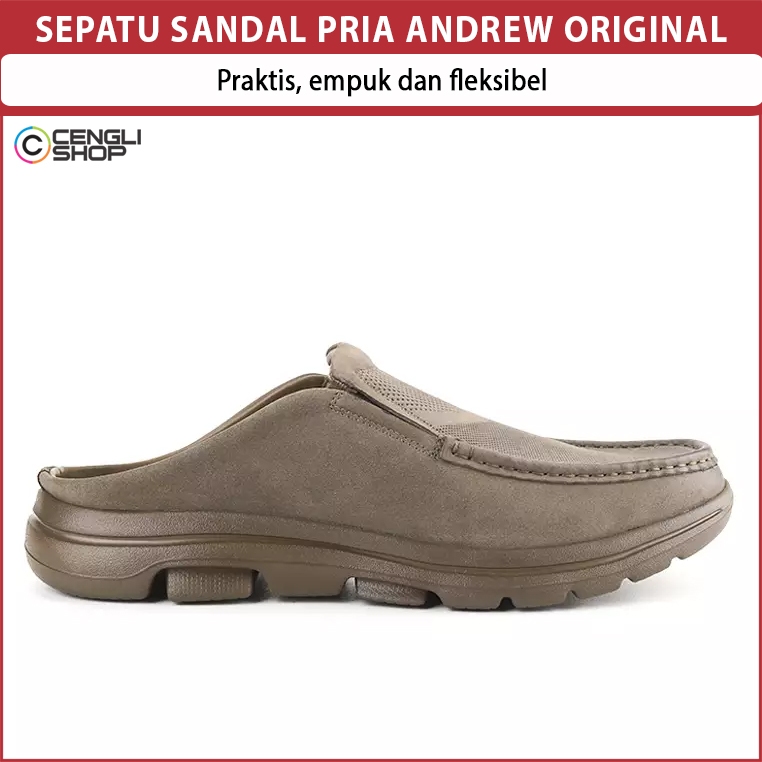 SEPATU SANDAL PRIA ANDREW ORIGINAL SENDAL SLIP ON SLOP SELOP KASUAL BRANDED KULIT ASLI EMPUK FLEKSIB